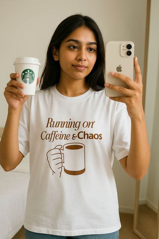 RUNNING ON CAFFEINE AND CHAOS OVERSIZED T-SHIRT