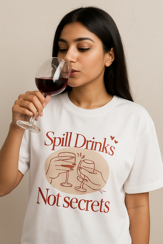 SPILL DRINKS NOT SECRETS OVERSIZED T-SHIRT